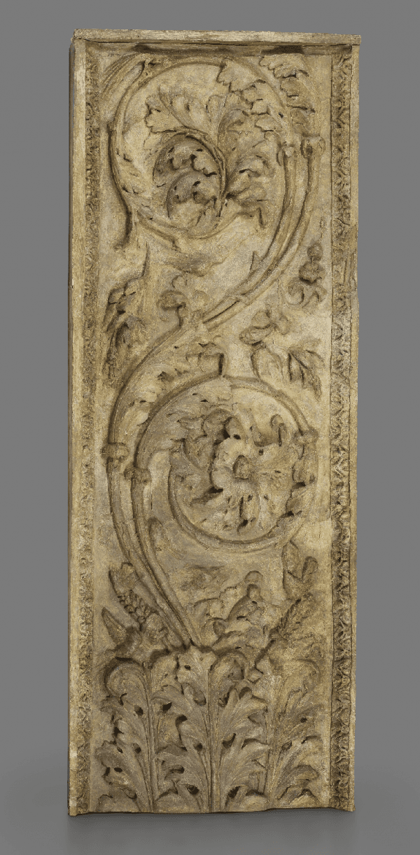 Cast of a monumental pilaster fragment with acanthus, scrolls, and birds from Villa Medici in Rome, late 18th century. Plaster cast. Height: 8 feet, 2 inches, Width: 3 feet, 2 inches. (Royal Academy of Arts, London)