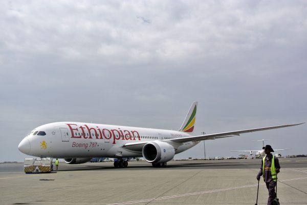 An Ethiopian Airlines Dreamliner jet is pictured ahead of its take off at Addis Ababa's Bole International Airport on April 27, 2013. (Jenny Vaughan/AFP/Getty Images)