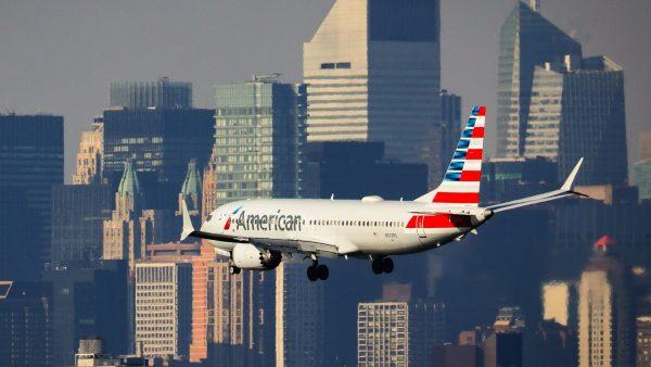 An American Airlines Boeing 737 Max 8, on a flight from Miami to New York City, lands at LaGuardia Airport in the Queens borough of N.Y.C., on March 11, 2019. (Drew Angerer/Getty Images)