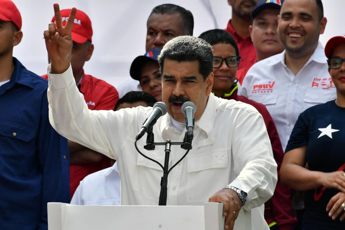 Venezuela's President Nicolás Maduro speaks during a rally at the Miraflores Presidential Palace in Caracas, Venezuela, on March 9, 2019. (YURI CORTEZ/AFP/Getty Images)