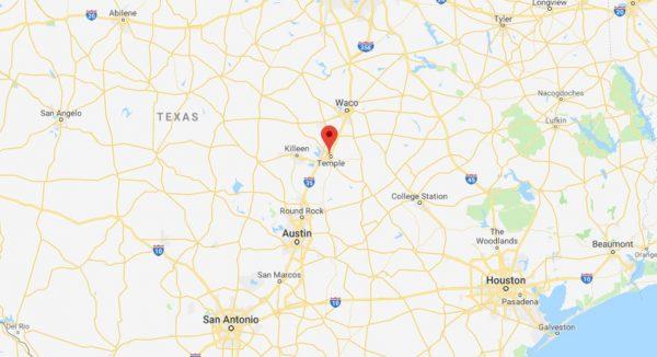 A map shows Temple, Texas. (Google Maps)