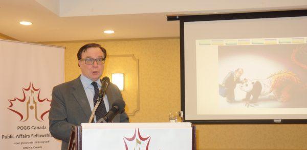Professor Charles Burton of Brock University speaks at a Peace, Order, and Good Governance event in Ottawa, Canada on March 9, 2019. (The Epoch Times)
