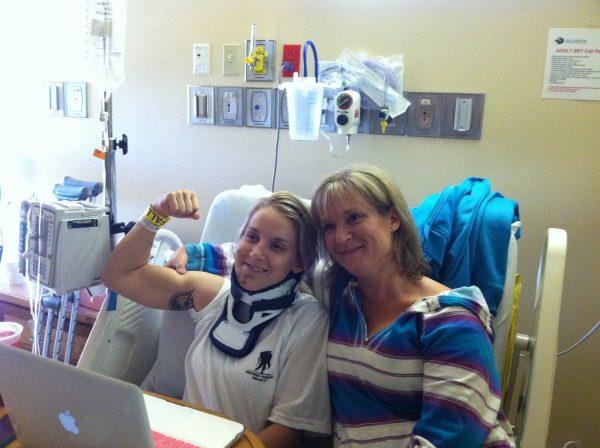 Kirstie Ennis (L) in the hospital. She would leave after two years of rehabilitation. (Courtesy of Kirstie Ennis)