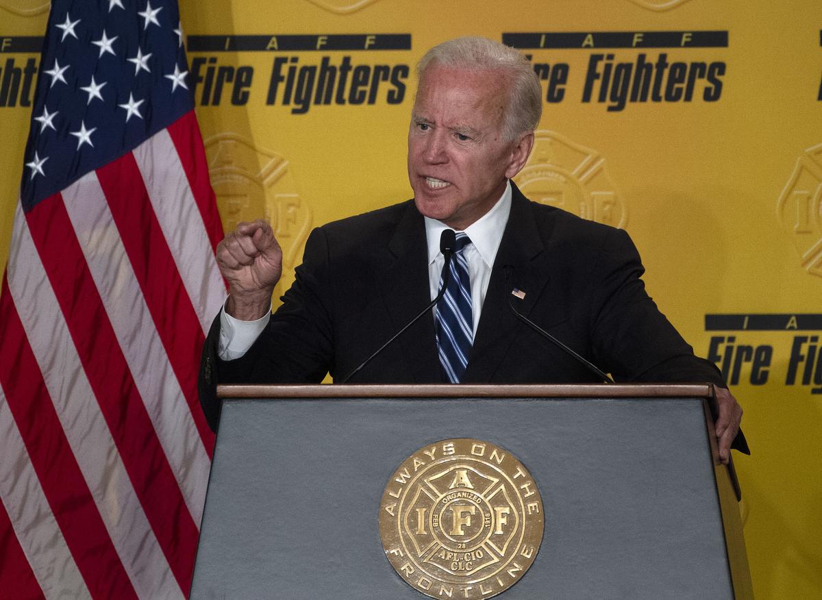 Former Vice President Joe Biden speaks at the International Association of Fire Fighters conference in Washington on March 12, 2019. (ANDREW CABALLERO-REYNOLDS/AFP/Getty Images)