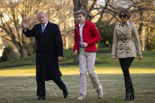 President Donald Trump, first lady Melania Trump, and their son Barron Trump arrive on the South Lawn of the White House, on March 10, 2019. (Al Drago/Getty Images)
