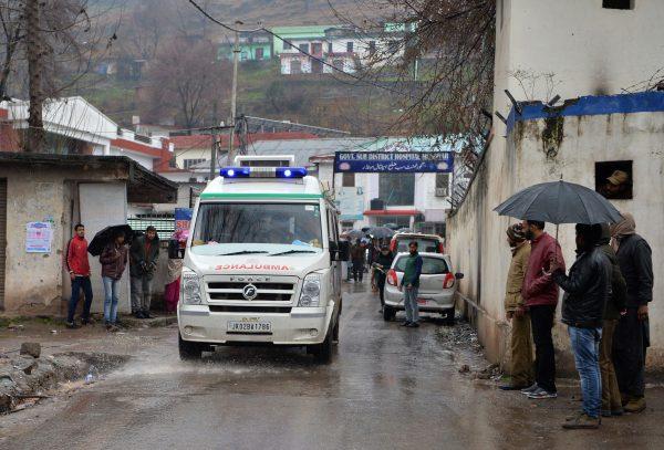 An ambulance in the Indian Kashmir frontier town of Mendhar on March 2, 2019. (Sajjad Hussain/AFP/Getty Images)