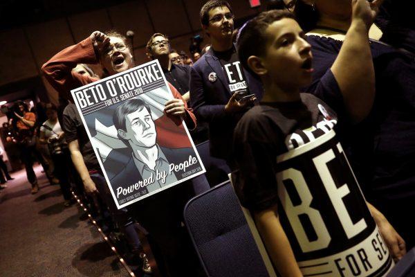 Supporters of Rep. Beto O'Rourke (D-Texas), candidate for U.S. Senate attend a campaign rally on the last day before the U.S. 2018 midterm elections at the University of Texas in El Paso, Texas, on Nov. 5, 2018. (Mike Segar/Reuters)