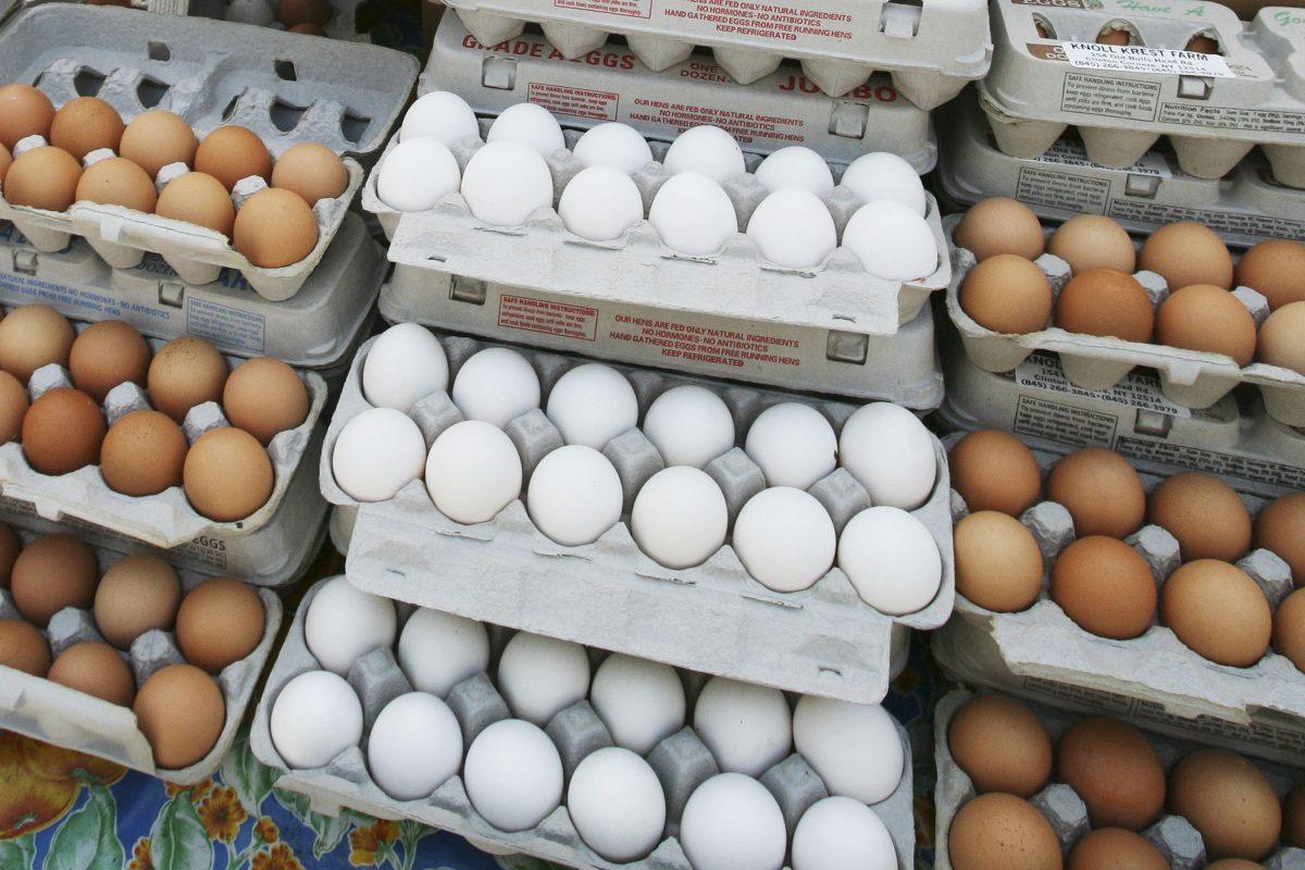 Cartons of eggs are displayed for sale in the Union Square green market in New York. (Mark Lennihan/AP Photo)