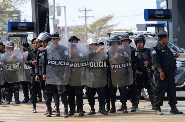 Riot police are pictured during a protest against the government of Nicaraguan President Daniel Ortega in Managua, Nicaragua, on March 16, 2019. (Oswaldo Rivas/Reuters)