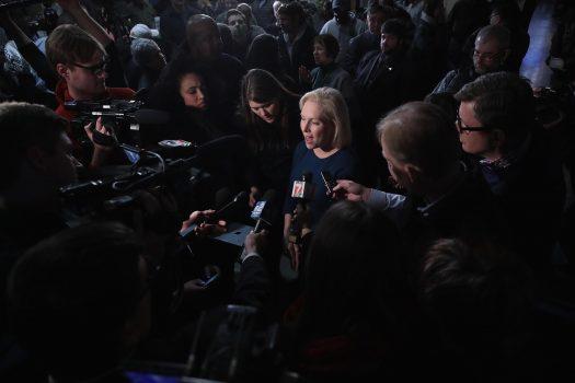 Sen. Kirsten Gillibrand speaks to the press during a campaign stop at the Chrome Horse Saloon, on Feb. 18, 2019, in Cedar Rapids, Iowa. (Scott Olson/Getty Images)