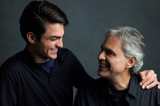 Matteo Bocelli (L) and his father, Andrea Bocelli, sing together on “Sì.” (Mark Seliger/Decca Records)
