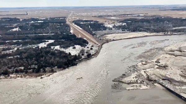 Highway 281 is seen damaged after a storm triggered historic flooding in Niobrara, Nebraska, on March 16, 2019. (Office of Governor Pete Ricketts/Reuters)