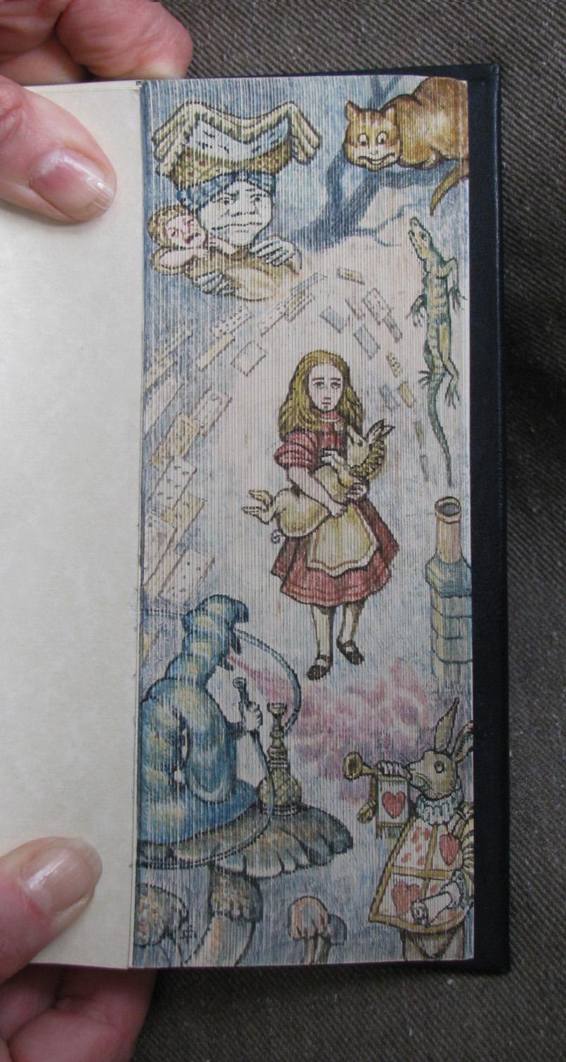 A fore-edge painting on an 1897 edition of “Alice in Wonderland.” (Foredgefrost)