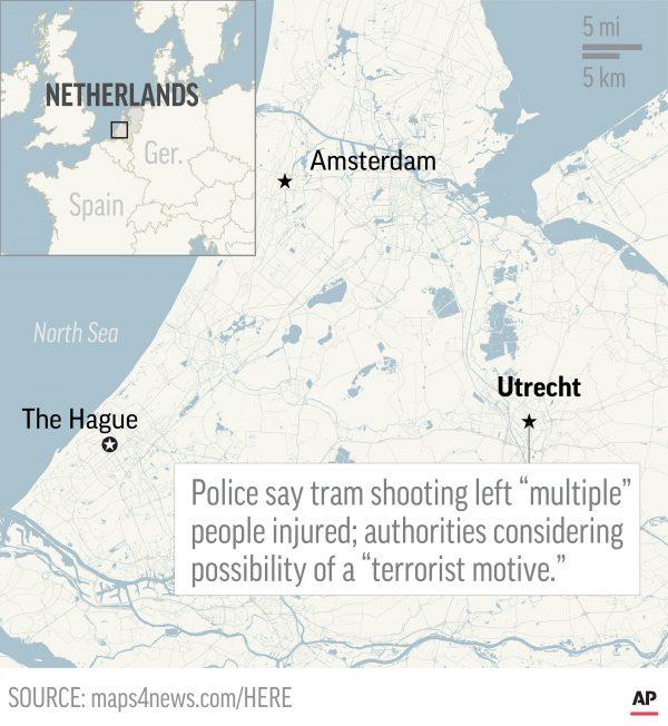 A shows Utrecht, Netherlands, where the shooting took place (AP)