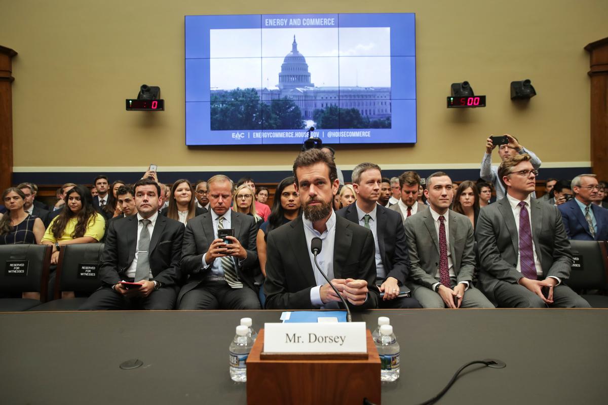 Twitter chief executive officer Jack Dorsey takes his seat as he arrives for a House Committee on Energy and Commerce hearing about Twitter's transparency and accountability, on Capitol Hill in Washington, on Sept. 5, 2018. (Drew Angerer/Getty Images)