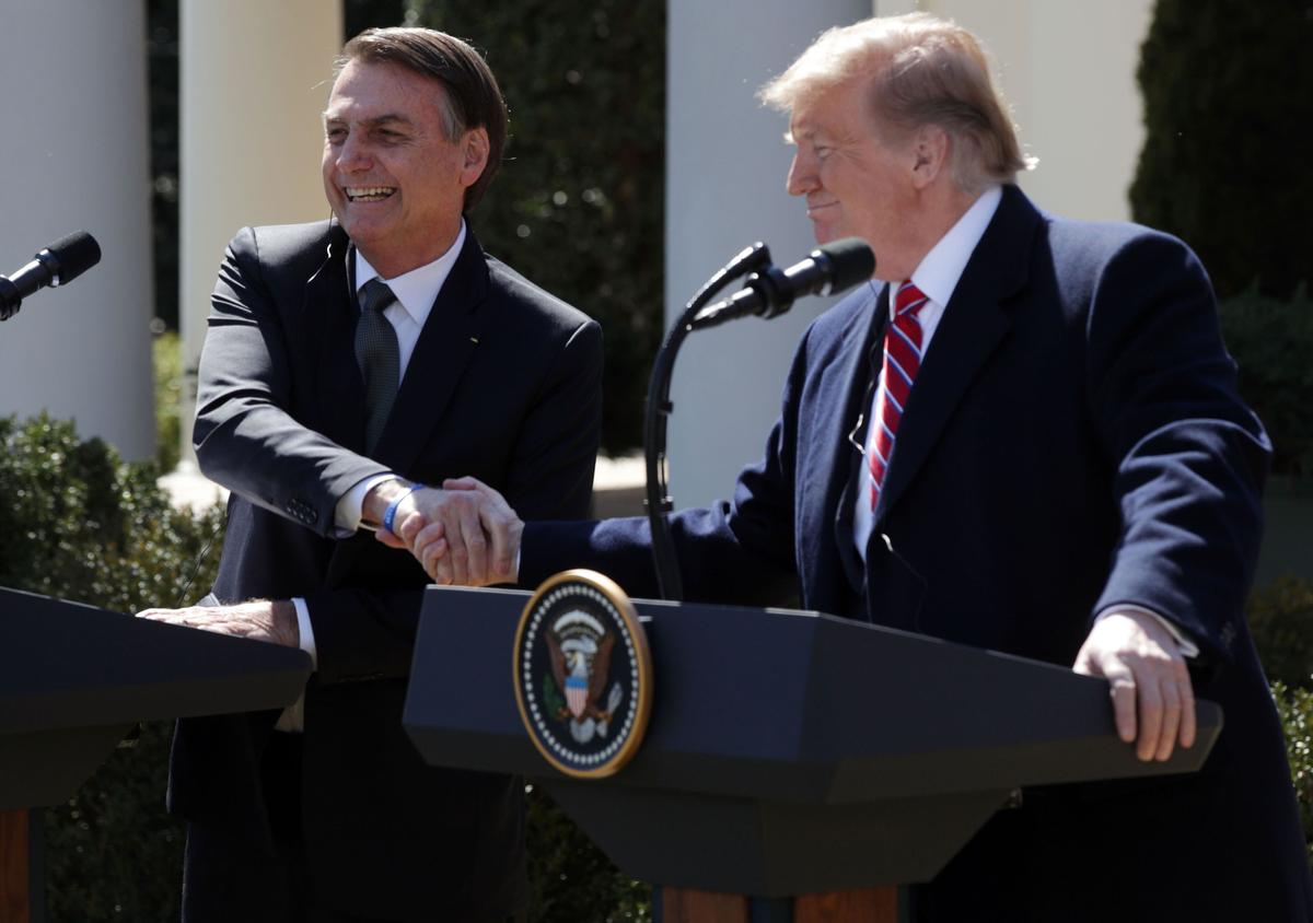 President Donald Trump and Brazilian President Jair Bolsonaro participate in a joint news conference at the Rose Garden of the White House in Washington, on March 19, 2019. (Alex Wong/Getty Images)