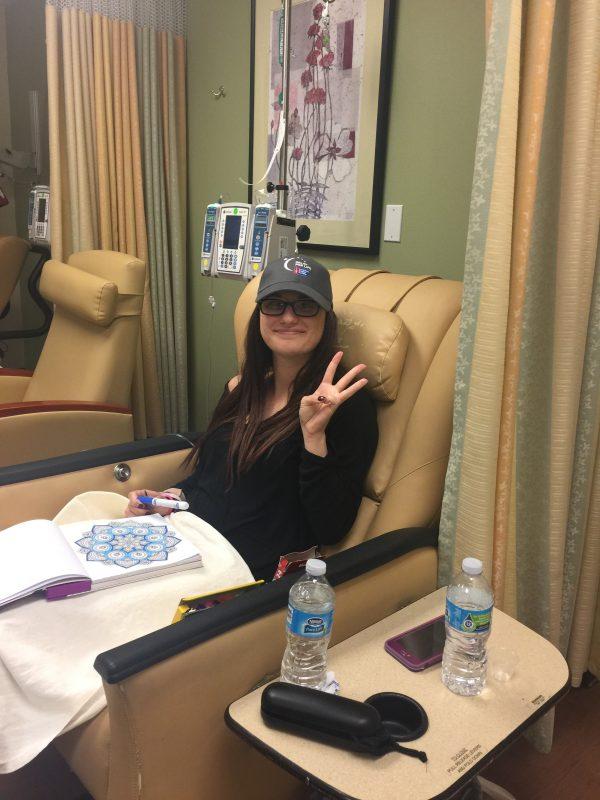 Rachael Ocello during her last day of chemotherapy. (Courtesy of Rachael Ocello)