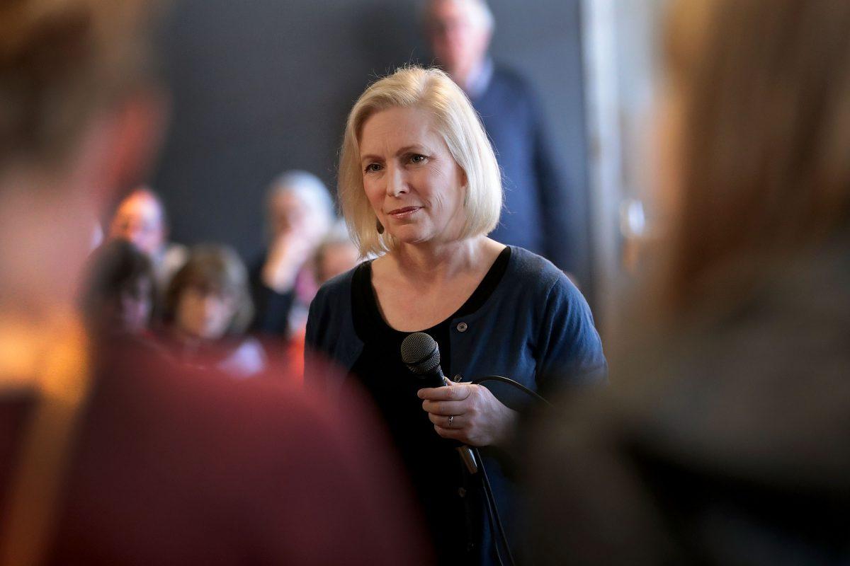 Sen. Kirsten Gillibrand (D-N.Y.) speaks to guests during a campaign stop on March 19, 2019, in Dubuque, Iowa. (Scott Olson/Getty Images)