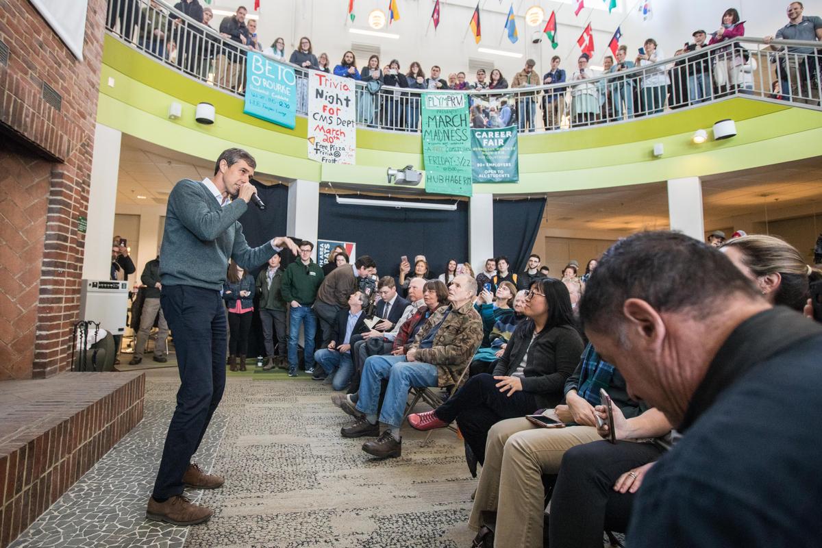 Democratic presidential candidate Robert "Beto" O'Rourke speaks during a meet-and-greet at Plymouth State College in Plymouth, New Hampshire, on March 20, 2019. (Scott Eisen/Getty Images)