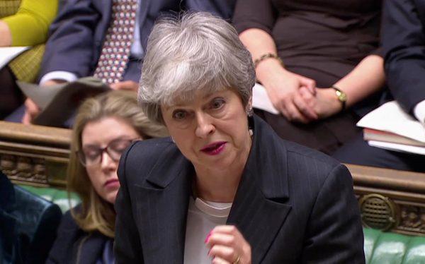 Britain's Prime Minister Theresa May answers questions in Parliament in London on March 20, 2019. (Reuters TV)