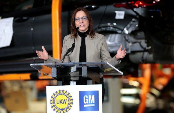 General Motors Chief Executive Officer Mary Barra announces a major investment focused on the development of GM future technologies at the GM Orion Assembly Plant in Lake Orion, Michigan on March 22, 2019. (Rebecca Cook/Reuters)
