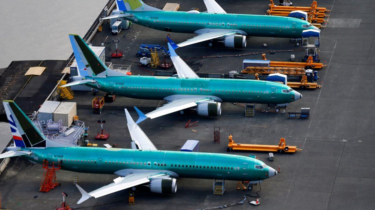 An aerial photo shows Boeing 737 MAX airplanes parked at the Boeing Factory in Renton, Wash., on March 21, 2019. (Lindsey Wasson/File Photo via Reuters)