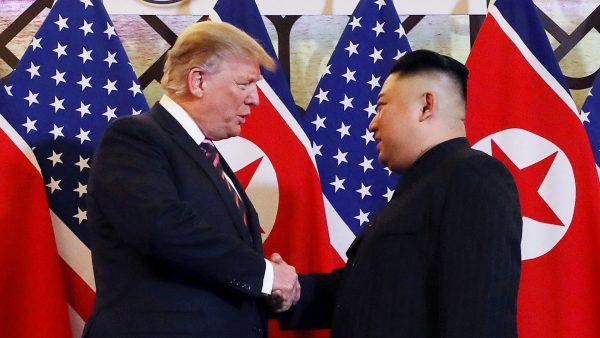 President Donald Trump and North Korean leader Kim Jong Un shake hands before their one-on-one chat during the second U.S.-North Korea summit at the Metropole Hotel in Hanoi, Vietnam, on Feb. 27, 2019. (Leah Millis/Reuters)