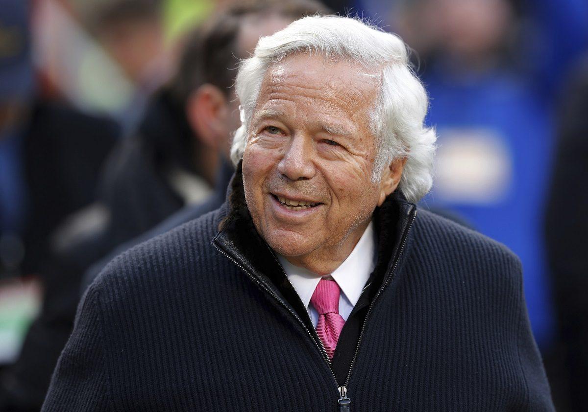New England Patriots owner Robert Kraft walks on the field before the AFC Championship NFL football game in Kansas City, Mo. Florida ,on Jan. 20, 2019 . (Charlie Neibergall,AP Photo/ File)