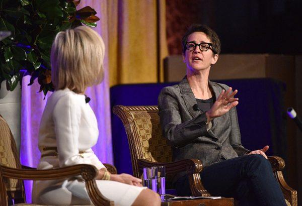 Honoree Andrea Mitchell (L) and Rachel Maddow speak onstage at The International Women's Media Foundation's 28th Annual Courage In Journalism Awards Ceremony at Cipriani 42nd Street in New York City, on Oct. 18, 2017. (Bryan Bedder/Getty Images for IWMF)