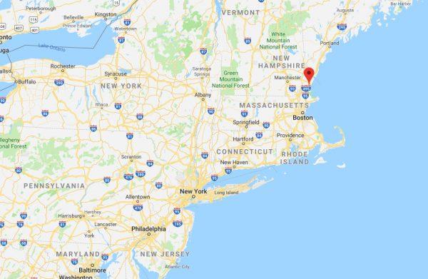 The location of the town of Seabrook in New Hampshire is shown with a red marker. (Screenshot/Googlmaps)