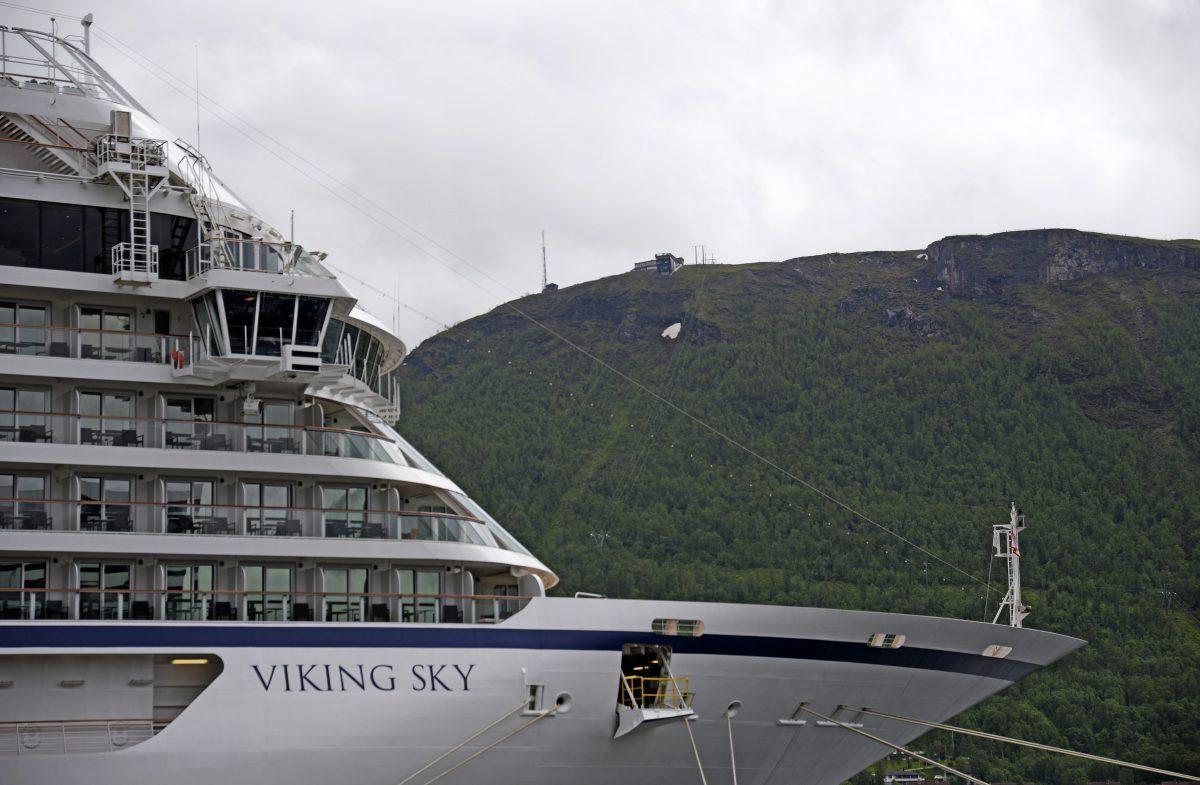 The cruise ship Viking Sky after it sent out a Mayday signal because of engine failure in windy conditions off the west coast of Norway, Saturday March 23, 2019. The Viking Sky is forced to evacuate its 1,300 passengers. (Rune Stoltz Bertinussen / NTB scanpix via AP)