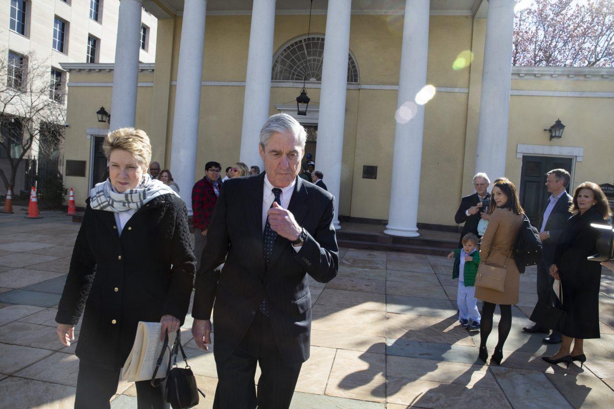 Ann Mueller and former special counsel Robert Mueller walk in Washington, on March 24, 2019. (Tasos Katopodis/Getty Images)