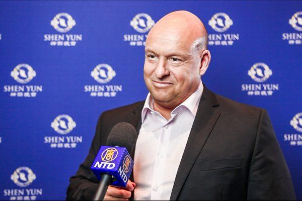 Heiko Schrang, a publisher and author, attended Shen Yun Performing Arts at Berlin's Potsdamer Platz, on March 23, 2019. (NTD Television)