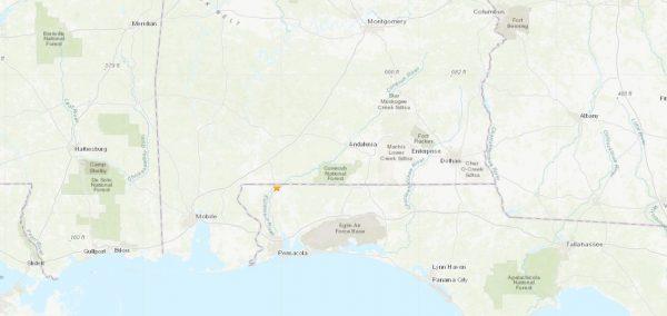 The small earthquake struck near the border separating Alabama and Florida, according to reports. (USGS)