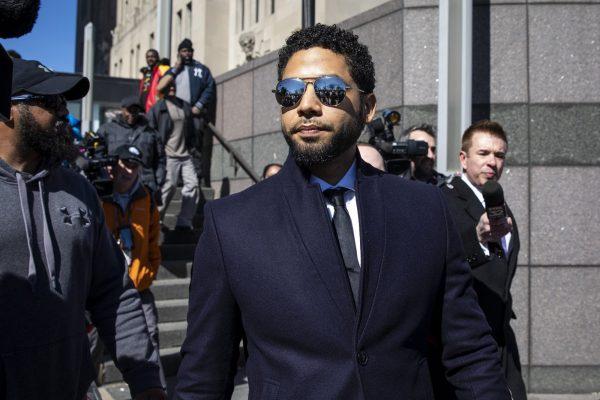 Actor Jussie Smollett leaves the Leighton Criminal Courthouse in Chicago on March 26, 2019.(Ashlee Rezin/Sun-Times/Chicago Sun-Times via AP)