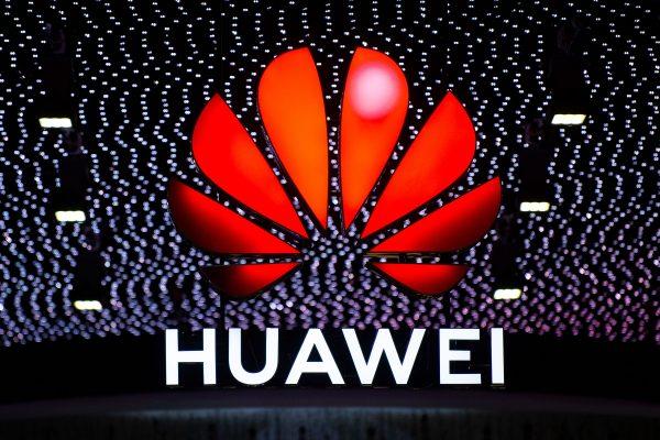 A Huawei logo is seen above the company’s booth at the GSMA Mobile World Congress in Barcelona, Spain on Feb. 26, 2019. (David Ramos/Getty Images)