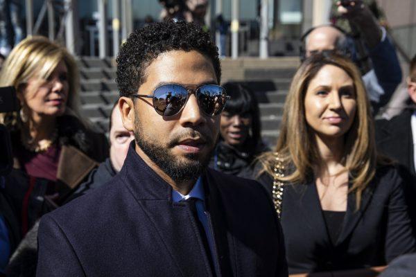 Actor Jussie Smollett leaves the Leighton Criminal Courthouse in Chicago on 26, 2019, after prosecutors dropped all charges against him. (Ashlee Rezin/Sun-Times/Chicago Sun-Times via AP)