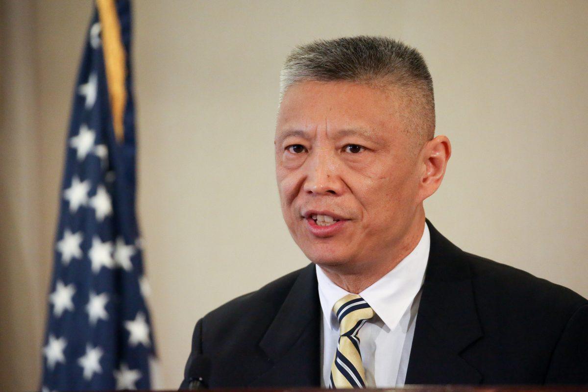 Lianchao Han, Vice President of the Independent Federation of Chinese Students and Scholars, speaks at the launch of the Committee on the Present Danger: China, at the Reserve Officers Association in Washington on March 25, 2019. (Samira Bouaou/The Epoch Times)