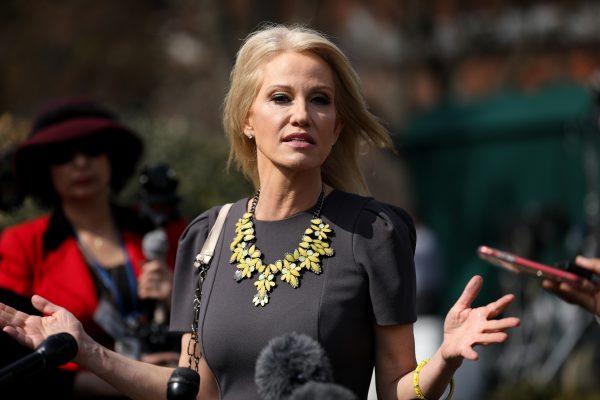 Kellyanne Conway, senior advisor to President Donald Trump, speaks to media at the White House in Washington on March 15, 2019. (Charlotte Cuthbertson/The Epoch Times)