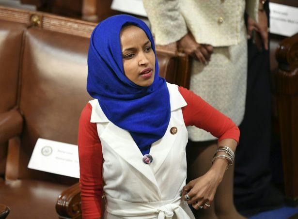 Rep. Ilhan Omar (D-Minn.) is seen in the audience ahead of President Donald Trump's State of the Union address in a file photograph. (Mandel Ngan/AFP/Getty Images)