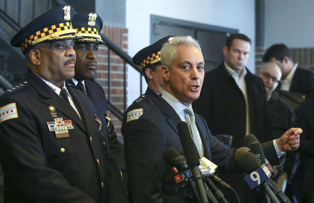 Chicago Mayor Rahm Emanuel (R), and Chicago Police Superintendent Eddie Johnson appear at a news conference in Chicago, on March 26, 2019. (Teresa Crawford/AP Photo)