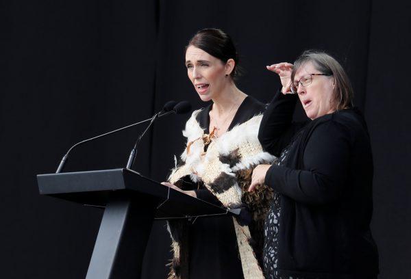 New Zealand's Prime Minister Jacinda Ardern speaks at the national remembrance service for victims of the mosque attacks, at Hagley Park in Christchurch, New Zealand, on March 29, 2019. (Jorge Silva/Reuters)