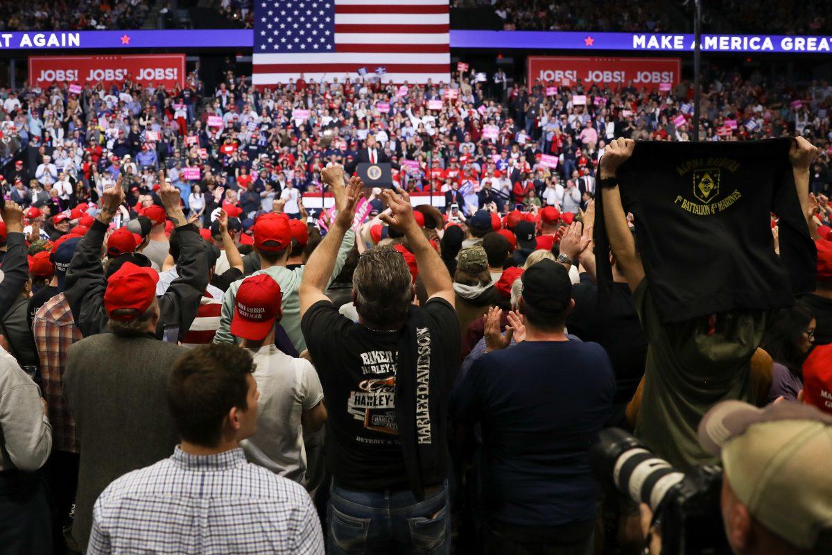 President Donald Trump at a MAGA rally in Grand Rapids, Mich., on March 28, 2019. (Charlotte Cuthbertson/The Epoch Times)