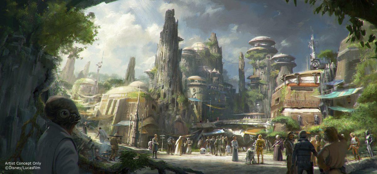 This rendering released by Disney and Lucasfilm shows the planned Black Spire Outpost, a village on the planet of Batuu that will be part of a 14-acre expansion project called Star Wars: Galaxy’s Edge, set to open this summer at the Disneyland Resort in Anaheim, Calif., then in the fall at Disney’s Hollywood Studios in Orlando, Fla. (Disney Parks/Lucasfilm via AP)