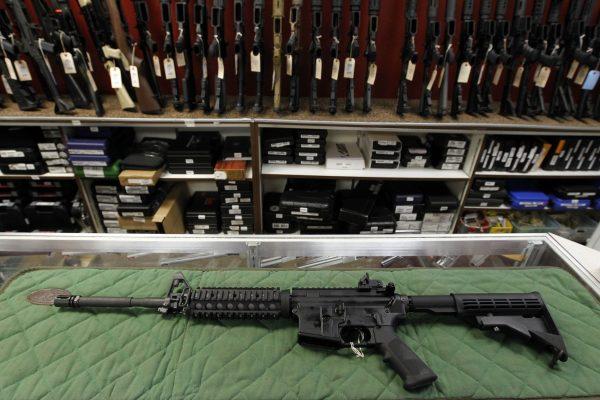 An AR-15 style rifle is displayed at the Firing-Line indoor range and gun shop, in Aurora, Colo., on July 26, 2012. (Alex Brandon/AP Photo)