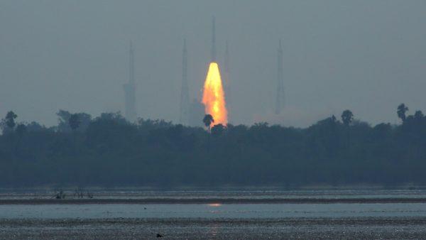 India's Polar Satellite Launch Vehicle (PSLV) C45, carrying Electromagnetic Spectrum Measurement satellite 'EMISAT' and 28 other satellites, lifts off from the Satish Dhawan Space Centre in Sriharikota, India, on April 1, 2019. (P. Ravikumar/Reuters)