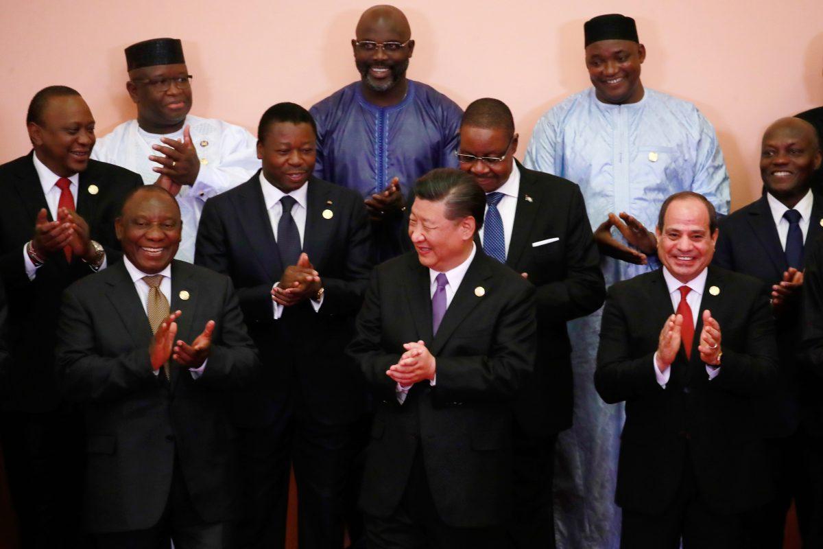 Chinese leader Xi Jinping poses with African leaders, including Malawi's President Arthur Peter Mutharika (2nd row, 2nd R), during the Forum on China-Africa Cooperation in Beijing, China, on Sept. 3, 2018. (How Hwee Young/AFP/Getty Images)