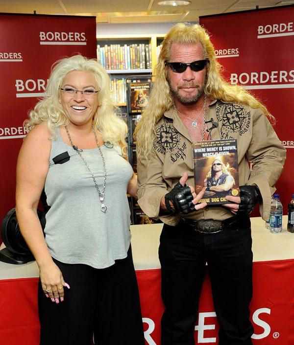 Media personality Duane Chapman (right), known in the media as "Dog the Bounty Hunter" is joined by his wife, Beth Chapman, as he promotes his book "When Mercy Is Shown, Mercy Is Given" at Borders Wall Street in New York City on March 19, 2010. (Jemal Countess/Getty Images)