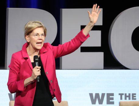 Democratic presidential candidate Sen. Elizabeth Warren (D-Mass.) during the We the People summit featuring 2020 presidential candidates, at the Warner Theatre on April 1, 2019, in Washington. (Mark Wilson/Getty Images)
