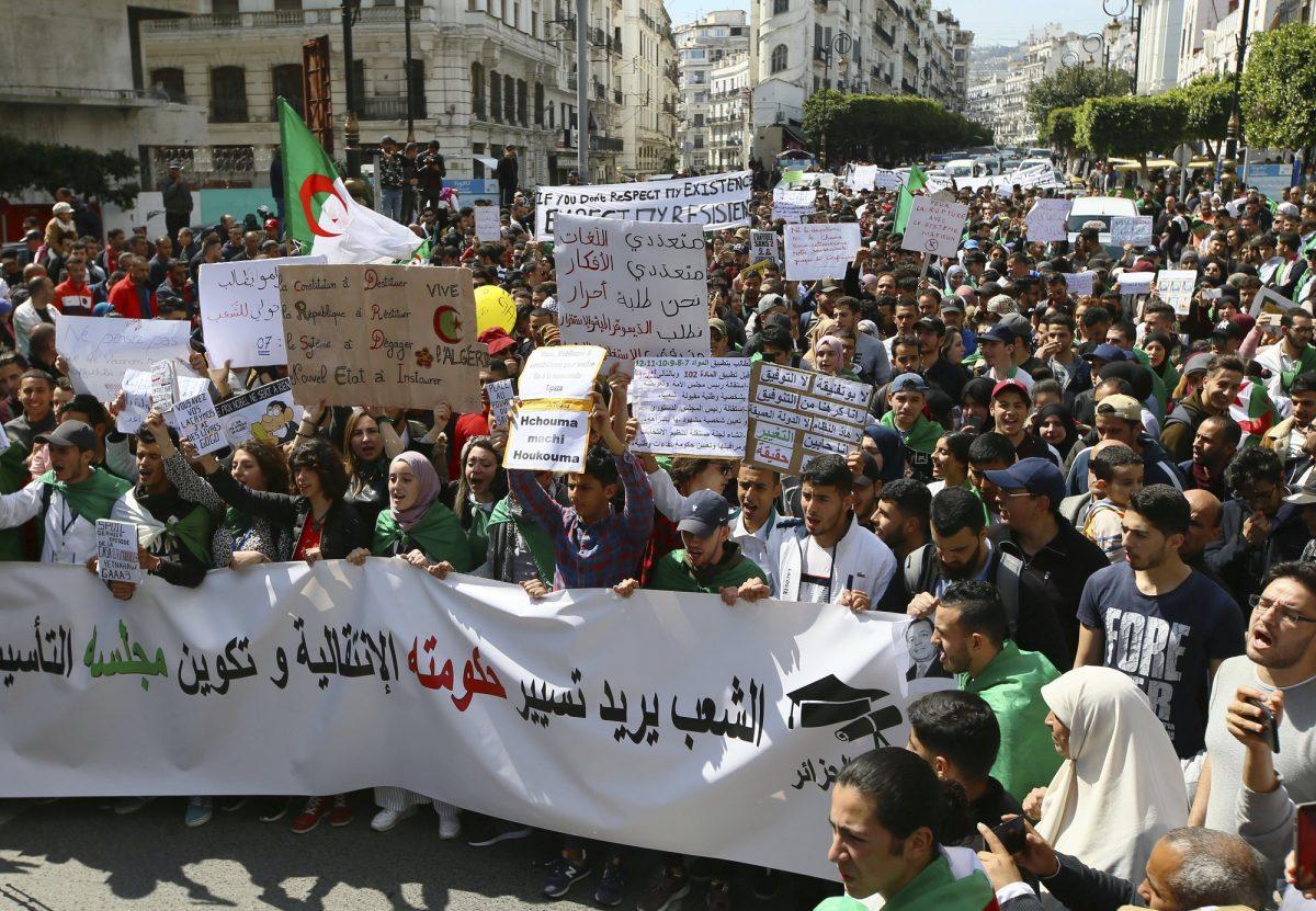 Algerian demonstrators stage a protest in Algiers, Algeria, on April 2, 2019. (Anis Belghoul/AP Photo)